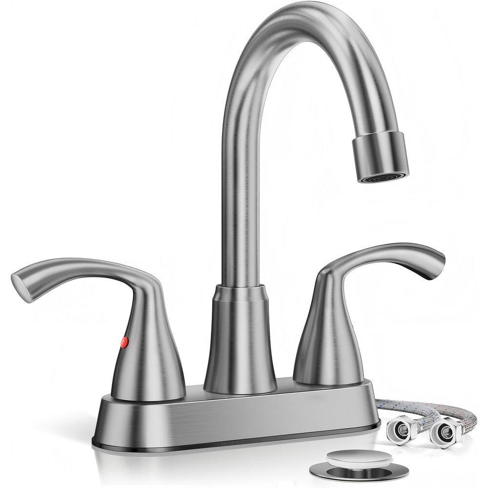 2-Handles Centerset Brushed Nickel Bathroom Faucet, Vanity Sink Faucet with 360 Swivel Spout, Metal Pop-Up Drain price history on PriceWatchPro