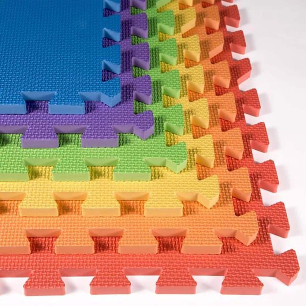 Rainbow Interlocking Foam Kids Play Mat, 24 Tiles