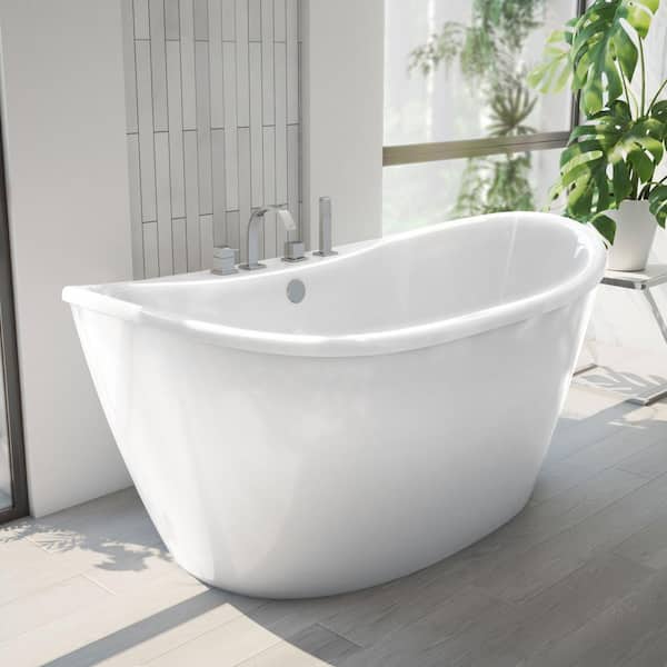 DreamLine Caspian 60 in. x 32 in. Acrylic Freestanding Flatbottom Soaking Bathtub in White