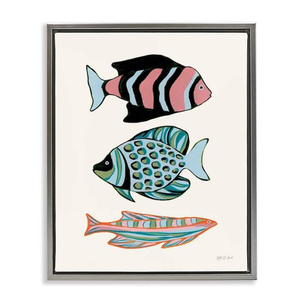 Stupell Industries Tropical Fish Trio by Yvette St. Amant Gray Floater Frame Coastal Graphic Art Print 21 in. x 17 in.