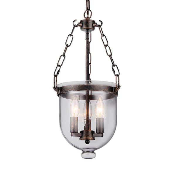 Warehouse of Tiffany 12 in. 3-Light Hontiveria Indoor Rustic Bronze Finish Chandelier with Light Kit