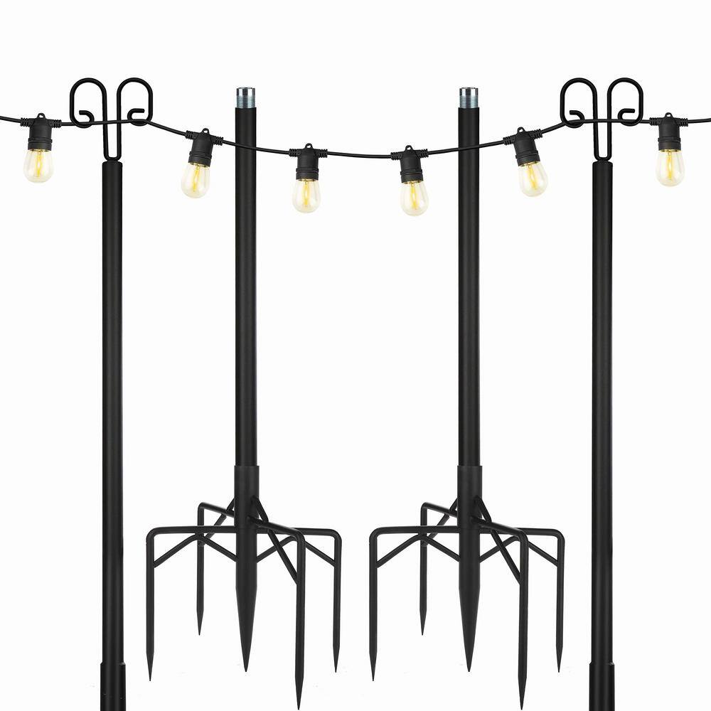 112 in. Black Metal Outdoor Shepherds Hook (2-Pack)