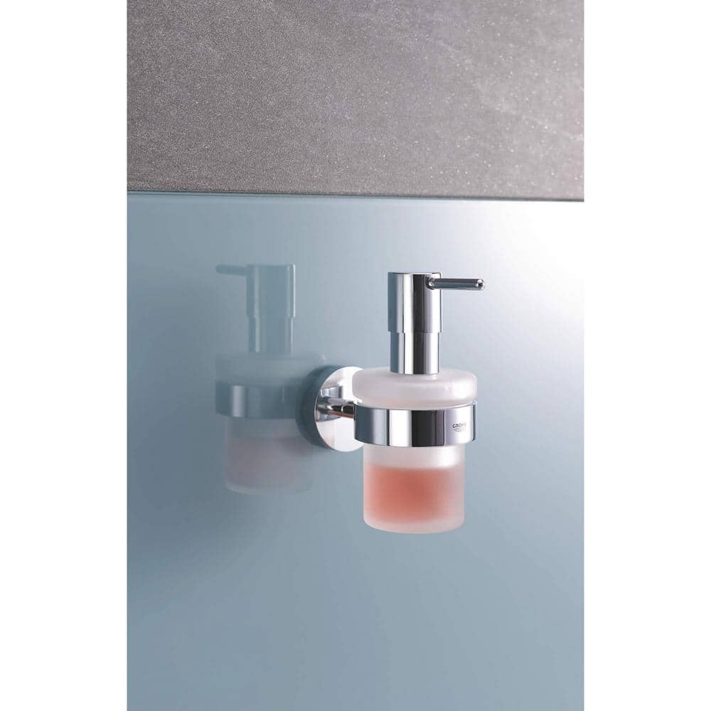 Chrome and Frosted Glass Wall-Mounted Soap Dispenser
