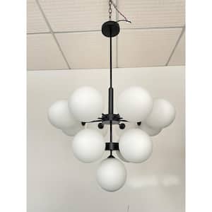 Tanvy 24 in.W 13-Light Black Modern Sputnik Atomic 3-Tiered Cluster Globe Bubble Chandelier with Frosted Glass