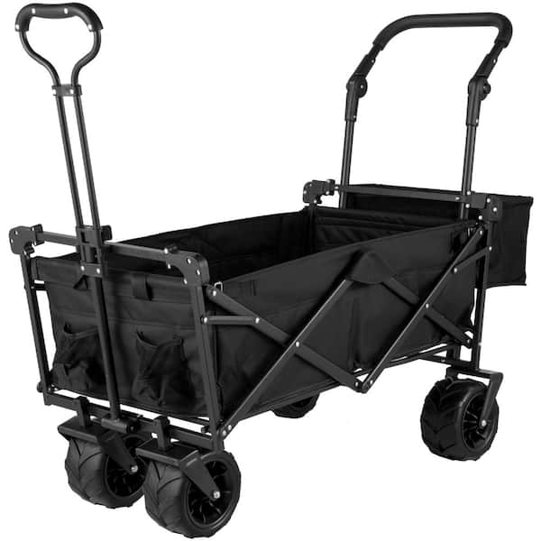 Black Extra Large Foldable Garden Cart with Removable Canopy and All-Terrain Wheels for Outdoor Use