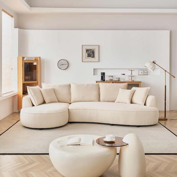 64.5 in. Curved Sherpa Boucle Fabric Sectional Sofa in. Beige