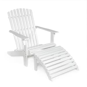 Saranac White Traditional Rustic Acacia Wood Adirondack Chair with Detachable Ottoman (2-Piece)