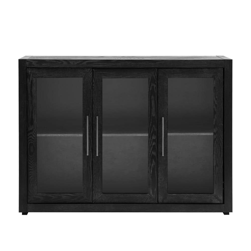 48 in. W x 15.7 in. D x 35.4 in. H Black Linen Cabinet with 3-Tempered Glass Doors and Adjustable Shelf