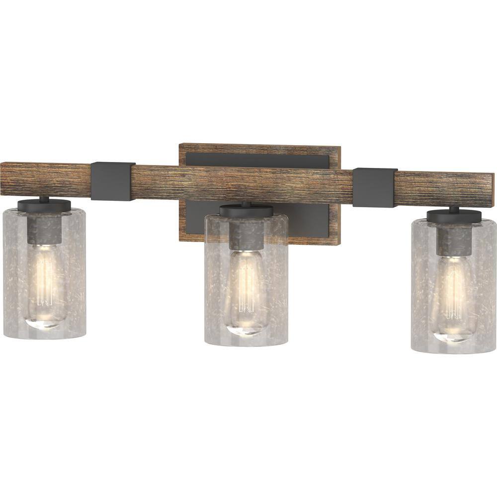 Black Walnut 3-Light Dimmable Vanity Light with Seedy Glass