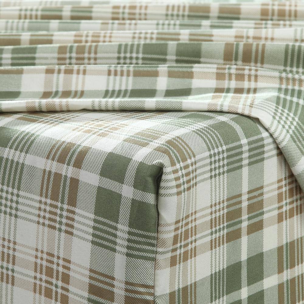 Twin Blue Plaid Polyester Microfiber Embroidered Sheet Set