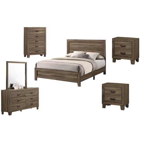 Best Quality Furniture Donna 6-Piece Dark Walnut Eastern King Panel Bedroom Set