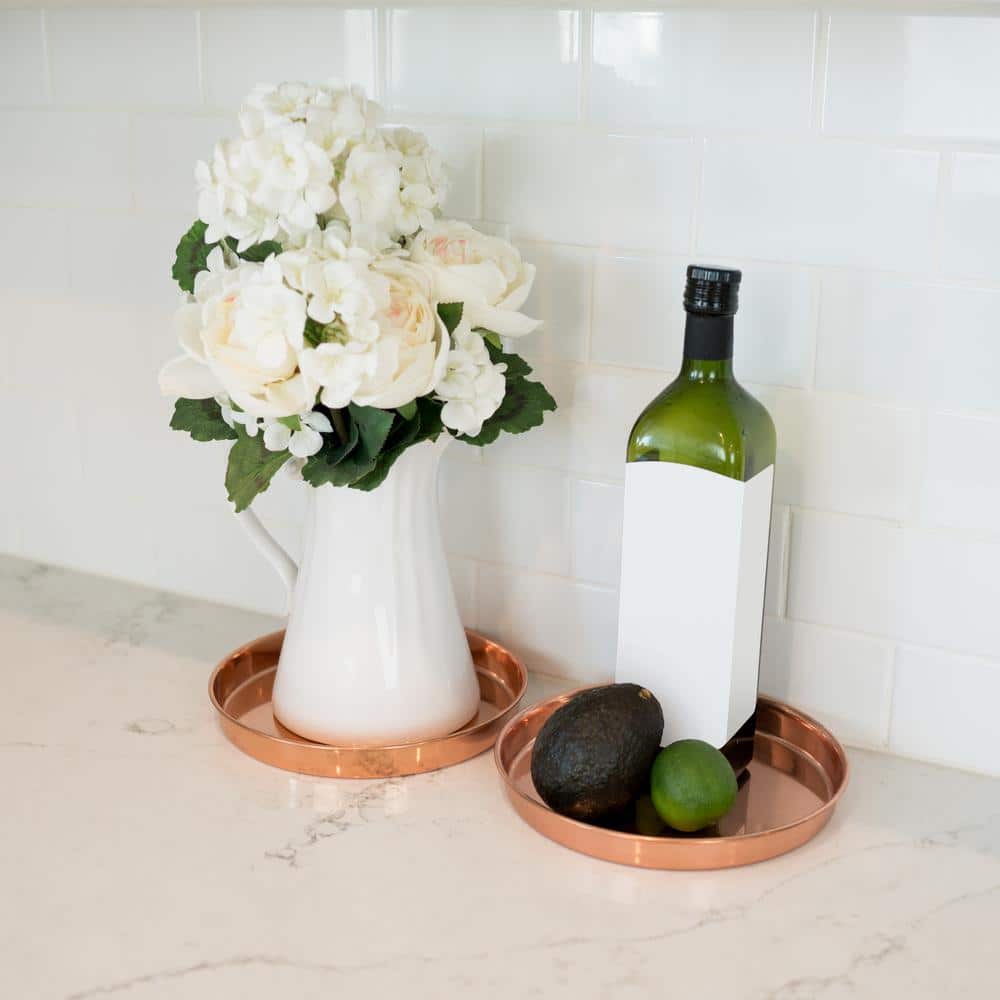 Set of 2 Round Copper-Plated Stainless Steel Trays
