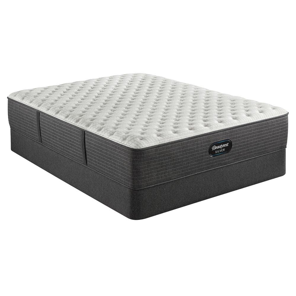 Twin Medium Gray Cotton Innerspring Mattress with Box Spring