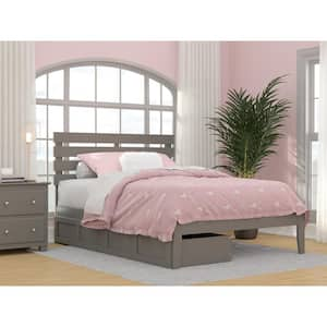 Oxford Grey Full Solid Wood Storage Platform Bed with USB Turbo Charger and 2 Drawers