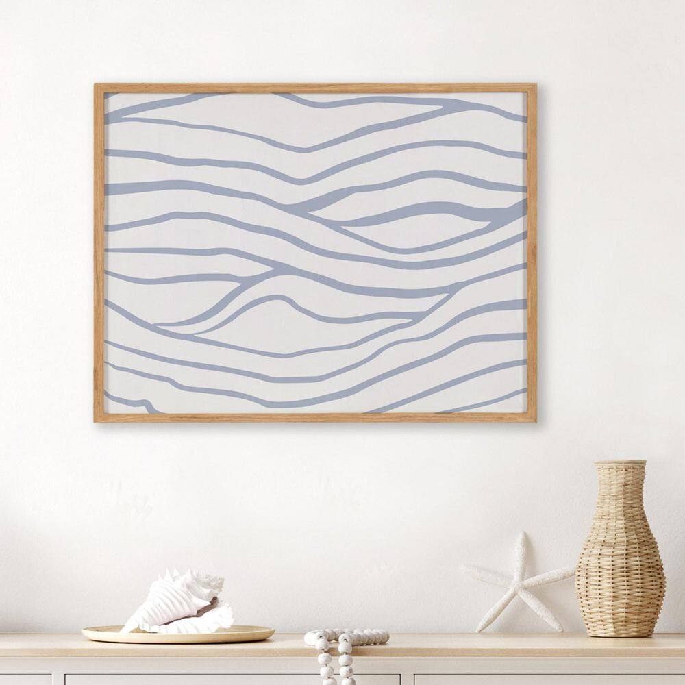 Natural Solid Wood Framed Abstract Coastal Waves Print 20x16