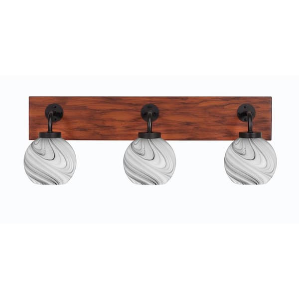 Unbranded Kirby 26 in. 3-Light Matte Black and Painted Wood-look Metal Vanity Light