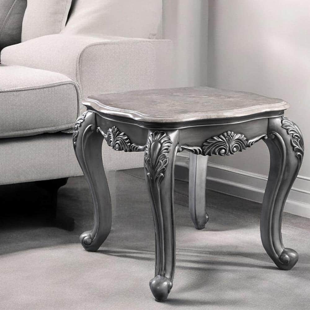 Ariadne Classic Marble Top Platinum Finish Wooden Coffee Table