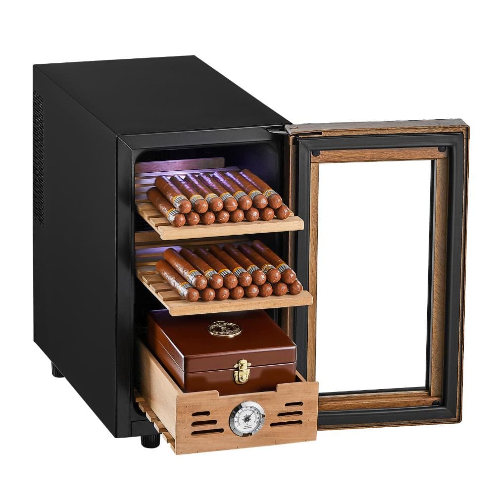 Electric Cigar Humidor Cabinet 23 L, 150-Count Cooler with Temperature Control, Spanish Cedar Shelves, 3 Layers