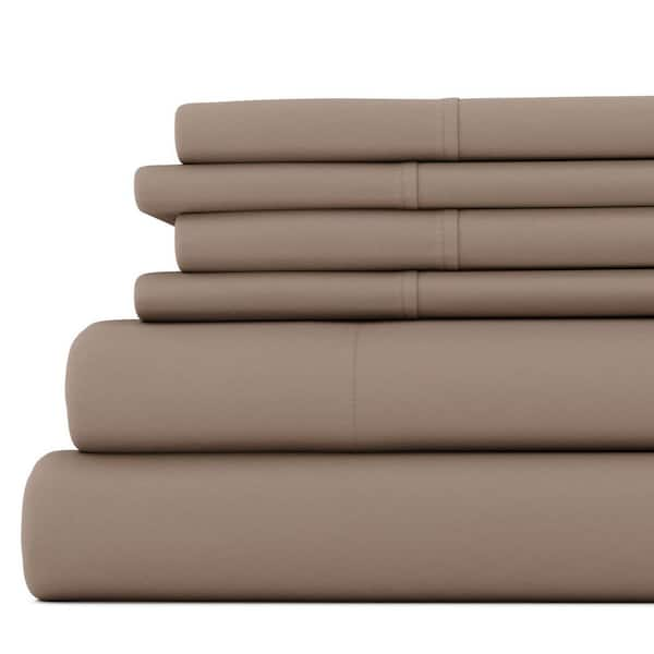 Becky Cameron 6-Piece Taupe Solid Microfiber California King Sheet Set