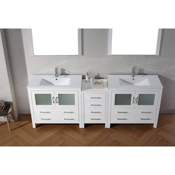 Virtu Usa Dior 90 In W Bath Vanity In White With Ceramic Vanity Top In Slim White Ceramic With Square Basin And Mirror And Faucet Kd 70090 C Wh The Home Depot