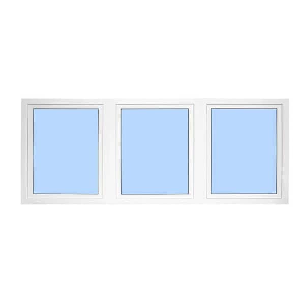 144 in. x 48 in. Elite Euro White Exterior/Interior Vinyl Triple Sash Tilt/Turn Window with Middle Left Inward Swing