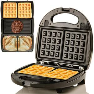 3-in-1 Electric Sandwich Maker Detachable Non-Stick Waffle and Plates, 750-Watts, LED Indicator Lights, GPI302 Black