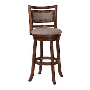 43.6 in. H Brown and Beige Curved Swivel Barstool with Fabric Padded Seating