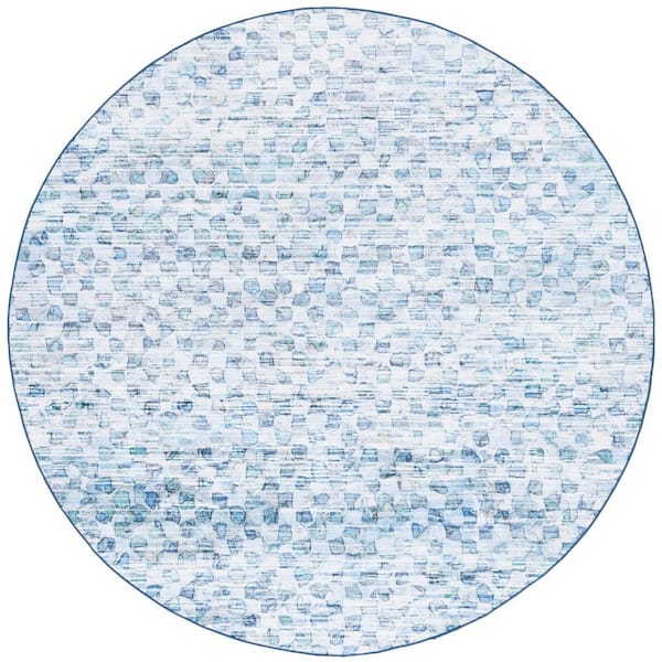 SAFAVIEH Malibu Gray/Aqua 6 ft. x 6 ft. Machine Washable Distressed Geometric Round Area Rug