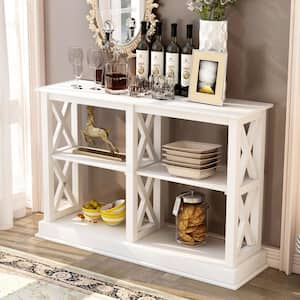 46.5 in. Console Table with 3-Tier Open Storage Spaces and "x" Legs, Narrow Sofa Entry Table - White