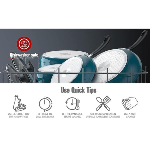 12-Piece Nonstick Aluminum Stay Cool Handle Cookware Set in Red Marble Pattern