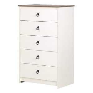 Plenny 5-Drawer White Wash and Weathered Oak Chest of Drawers
