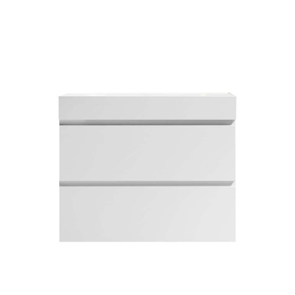 Glossy White Solid Surface Integrated Bathroom Sink Basin
