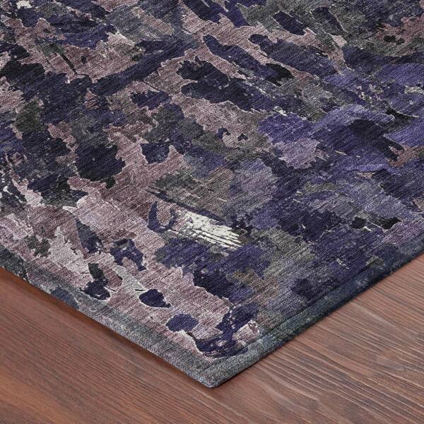 Chantille Machine Washable Indoor/Outdoor Abstract ACN2737 Eggplant 8 ft. x 8 ft. Round Rug