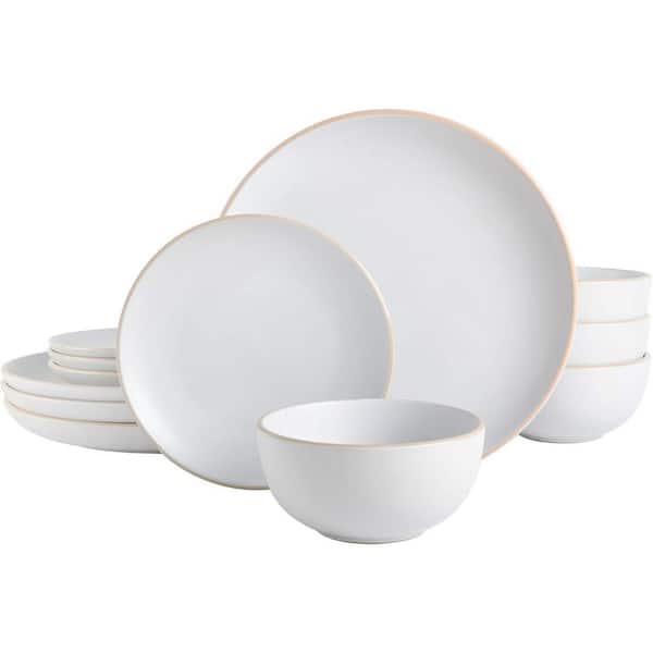 12-Piece White Modern Stoneware Kitchen Dinnerware Sets with Plates and Bowls (Service for 4)