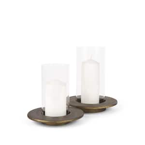 Vivian Gold Metal and Glass Hurricane Candle Holder (Set of 2)
