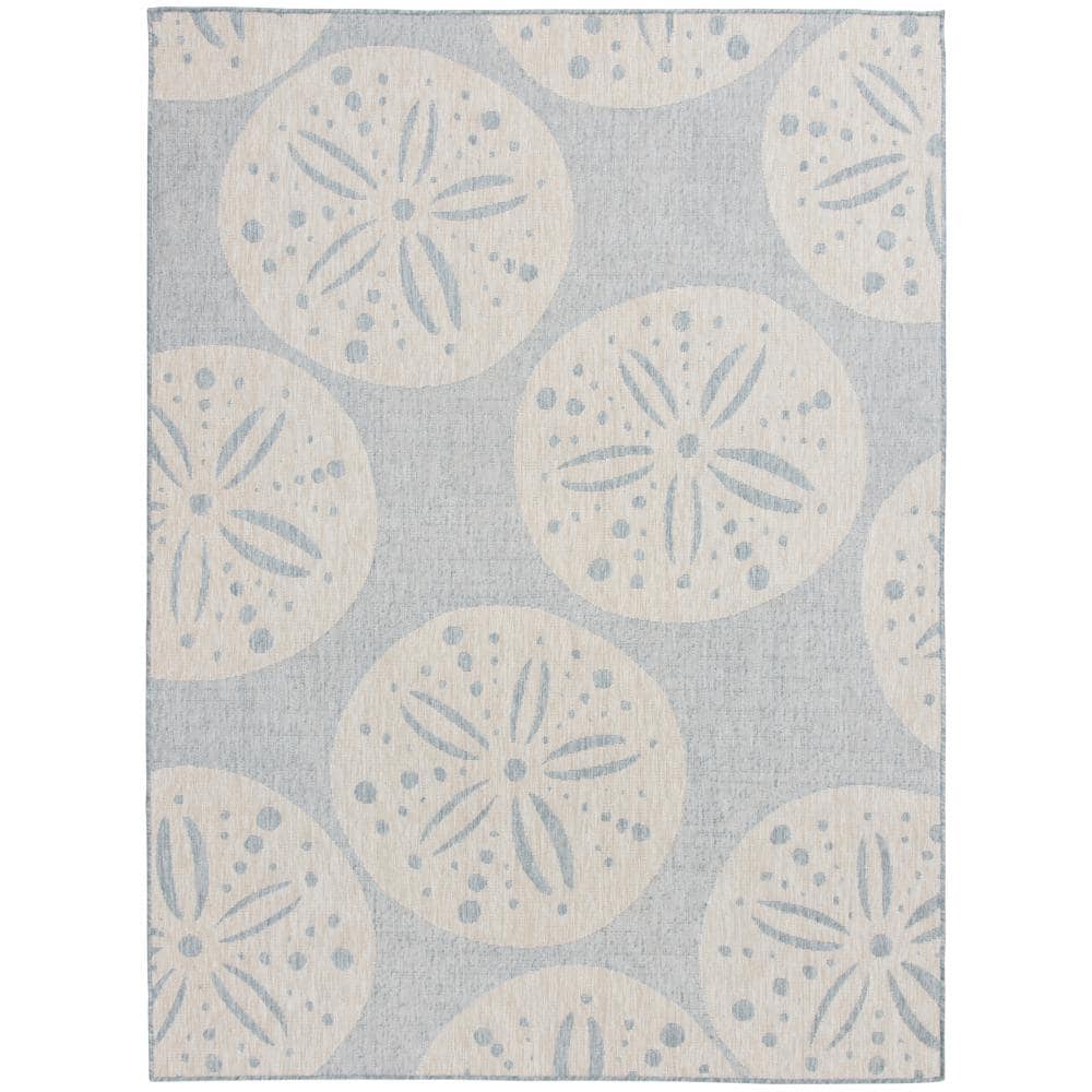 Hampton Bay Blue 5 ft. x 7 ft. Coastal Sand Dollar Indoor/Outdoor Area