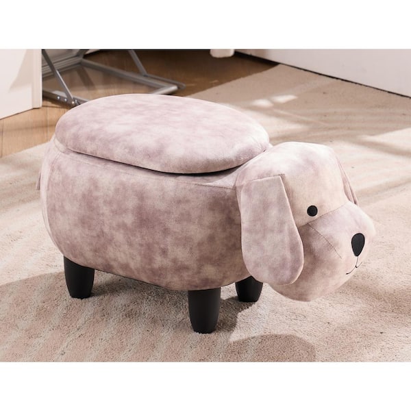 Home 2 Office Dog Puppy Gray Faux Leather Upholstered Animal Storage Kids Ottoman