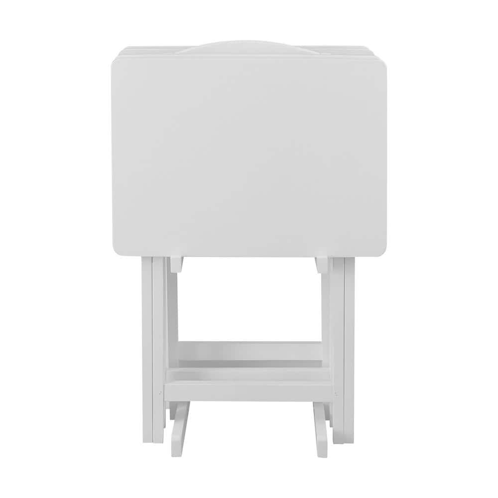 White Solid Wood 5-Piece Tray Table Set with Walnut Tops