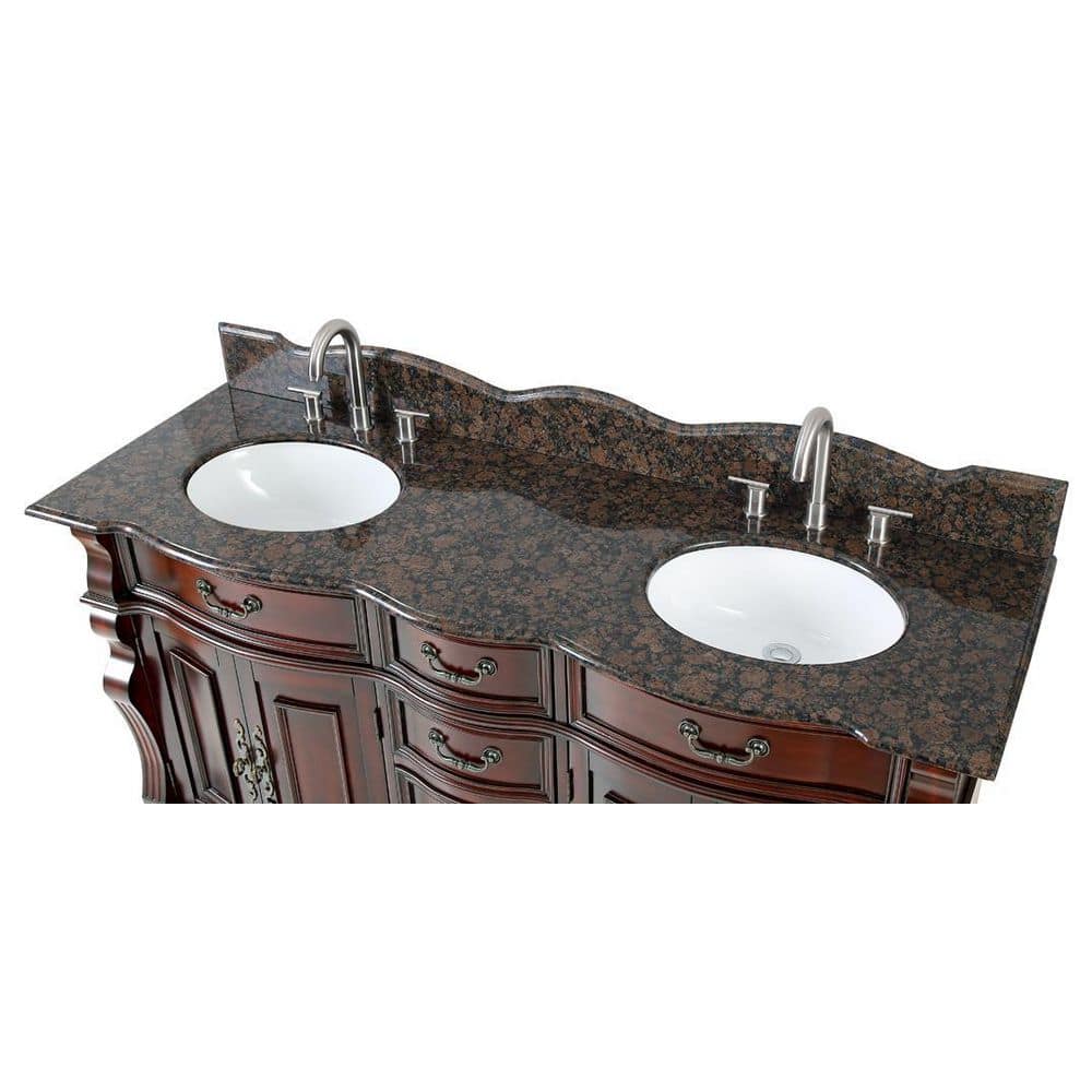 64" Cherry Wood Double Sink Vanity with Baltic Brown Granite Top