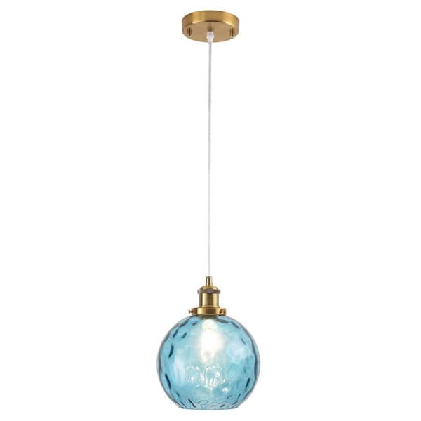 1 Light Blue Modern Globe Single Pendant Lighting With Glass Shade,No Bulbs Included