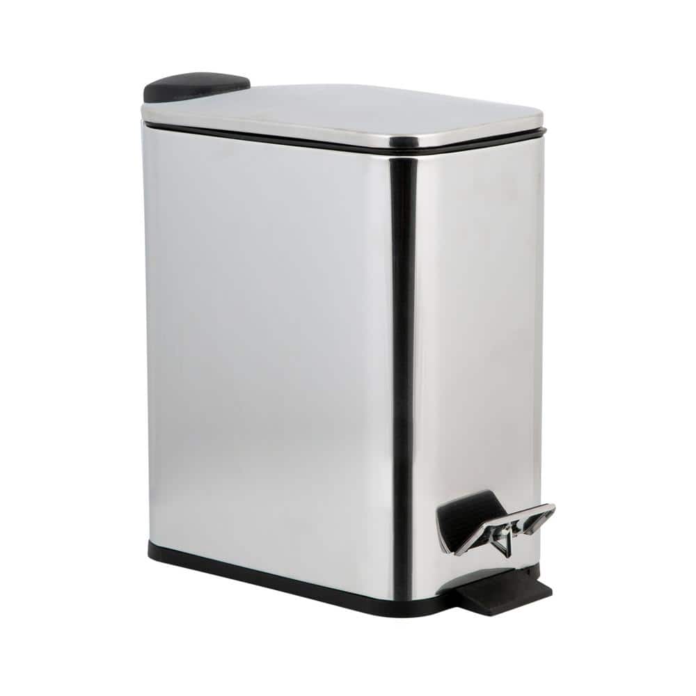 Basics Smudge Resistant Small Rectangular Trash Can With Soft-Close  Foot Pedal, Brushed Stainless Steel, 5 Liter/1.32 Gallon,7.3 x 8.5 x 11.8