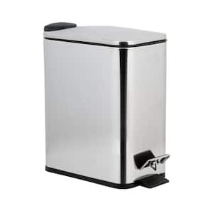 Slim Rectangular 5 Liter Pedal Trash Bin with Soft Close Lid in Stainless Steel