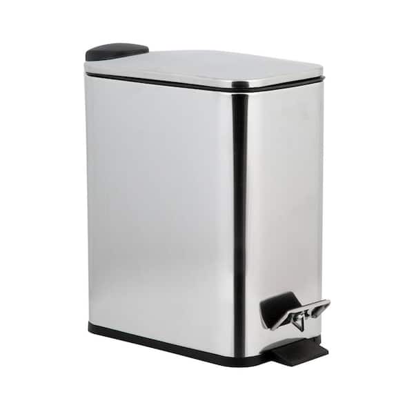 SIMPLIFY Slim Rectangular 5 Liter Pedal Trash Bin with Soft Close Lid in Stainless Steel