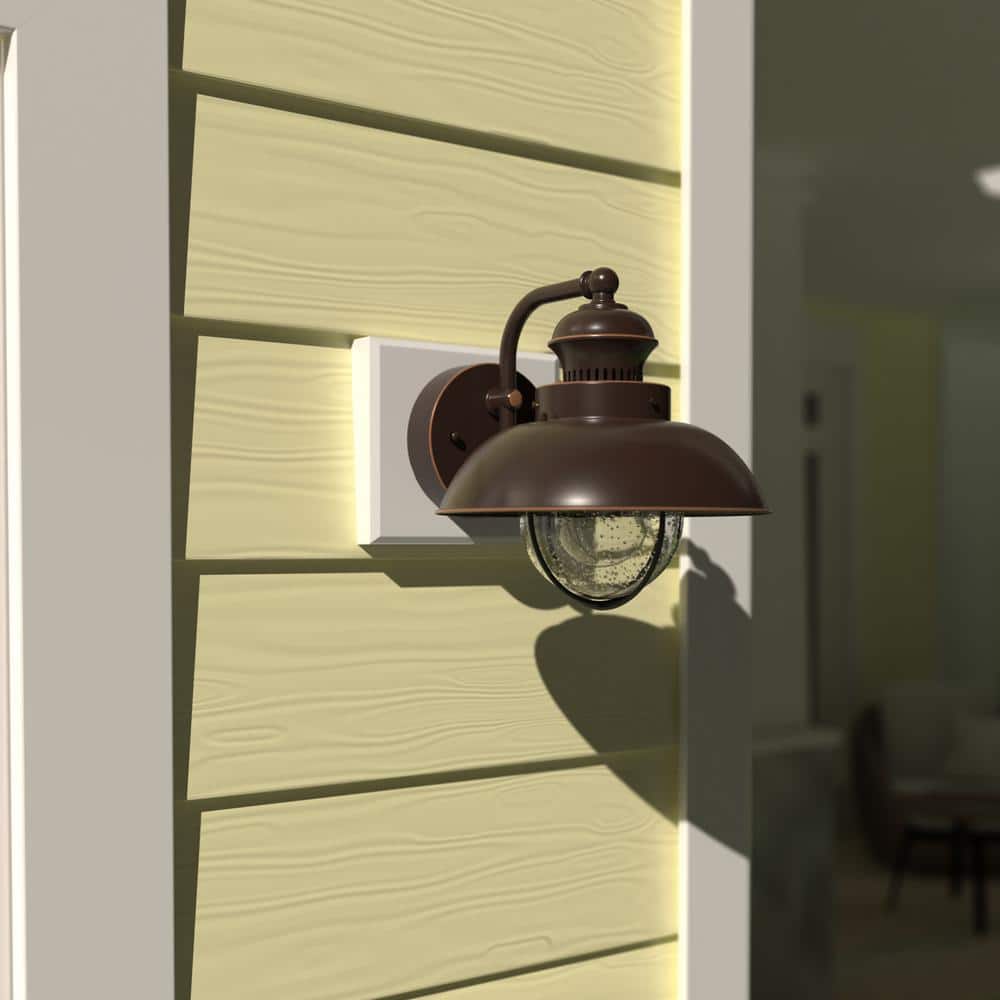 Burnished Bronze Nautical Steel Wall Sconce with Seeded Glass