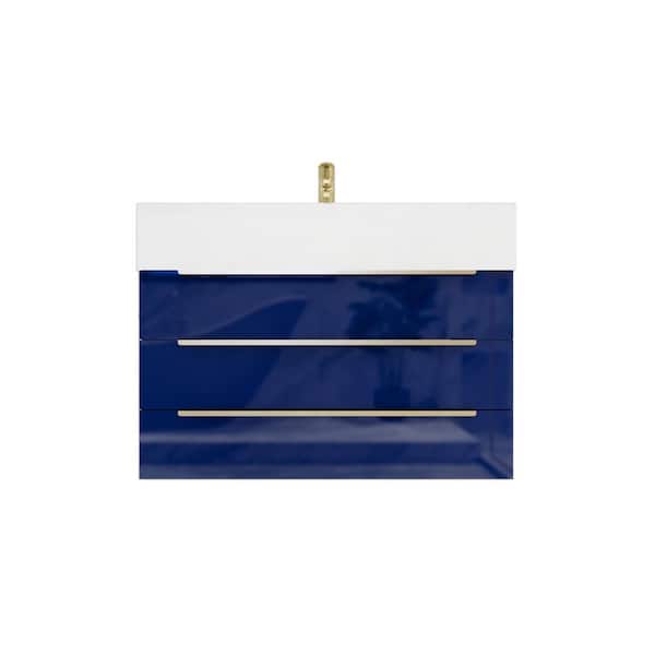 Bethany 30 in. W x 20 in. D x 22 in. H Single Sink Floating Bath Vanity in Gloss Night Blue with White Acrylic Top