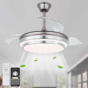 42 in. Indoor Brushed Nickel Retractable Ceiling Fan with LED Light and Remote, 6-Speed Reversible Ceiling Fans