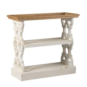 35.4 in. Distressed White Natural Rectangle Wood End Table