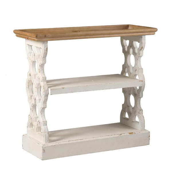 A & B Home 35.4 in. Distressed White Natural Rectangle Wood End Table