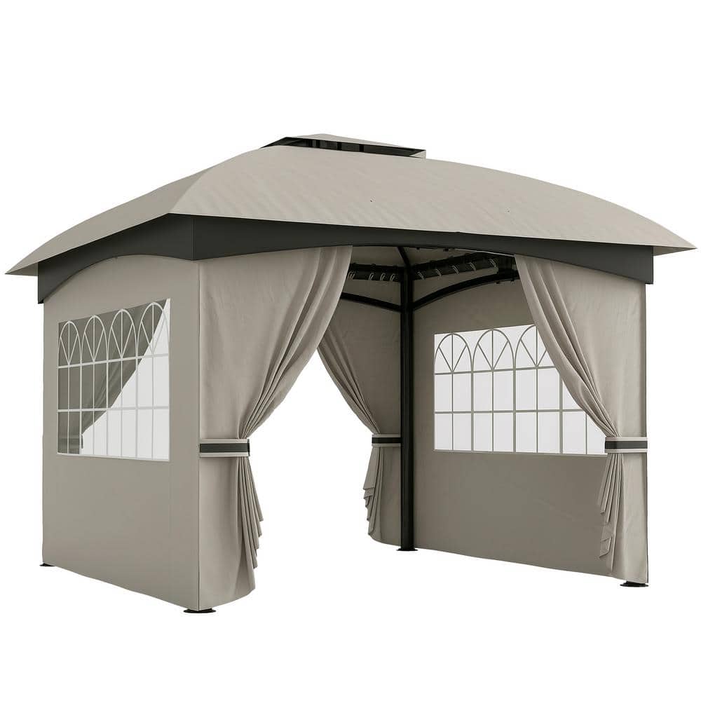 11 ft. x 11 ft. Light Gray Outdoor Gazebo, Arc Patio Gazebo Canopy Shelter 