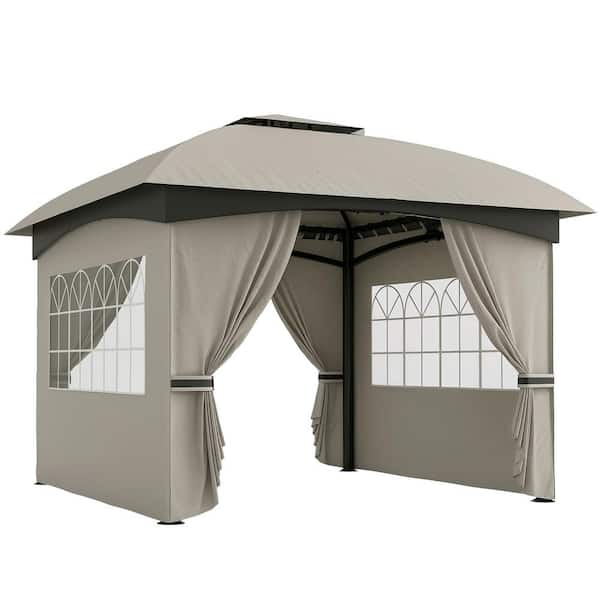 11 ft. x 11 ft. Light Gray Outdoor Gazebo, Arc Patio Gazebo Canopy Shelter UV Protected, with Church Windows Double Roof